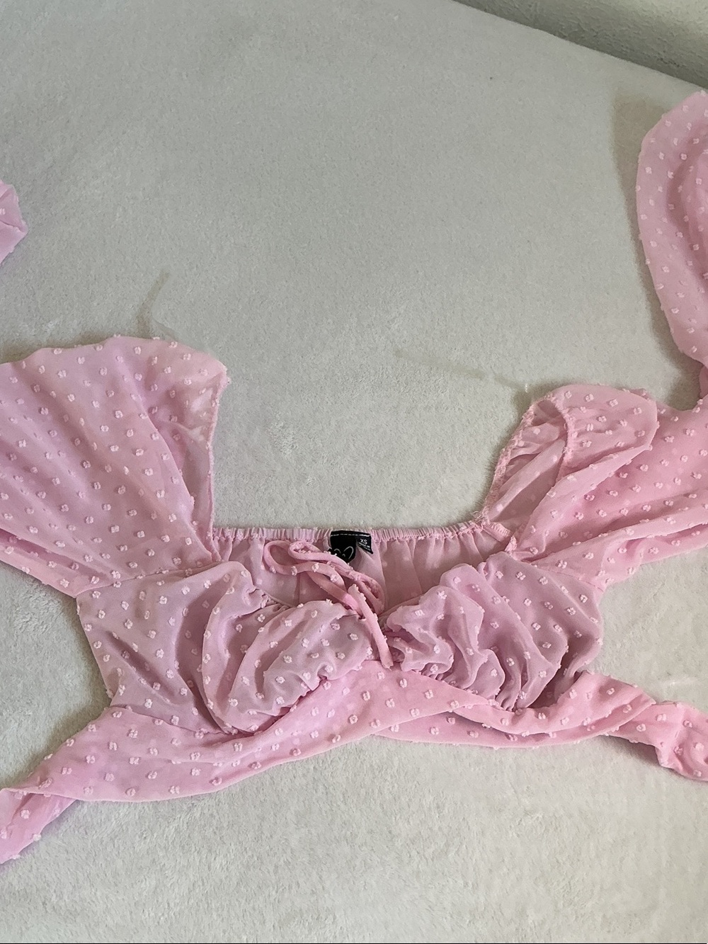 Pink Swiss Dot Tie-Front Crop Top